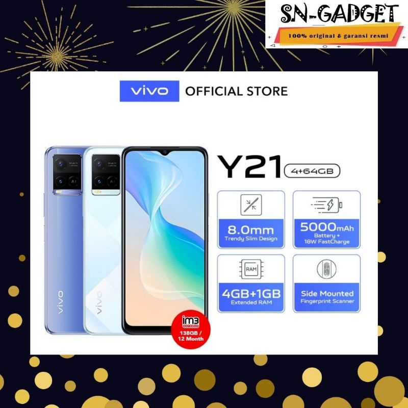 VIVO Y21 RAM 5GB / 64GB HANDPHONE ORIGINAL GARANSI RESMI VIVO HP TERMURAH KAMERA 5OMP TERCANGGIH