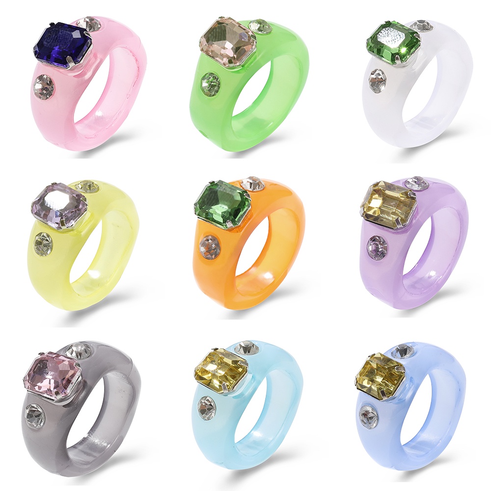 Korean Colorful Diamond Resin Ring Fashion Finger Rings Women Jewelry Accessories