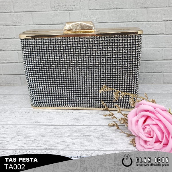 Tas Pesta Clutches Luxe Gold Full gems TA002