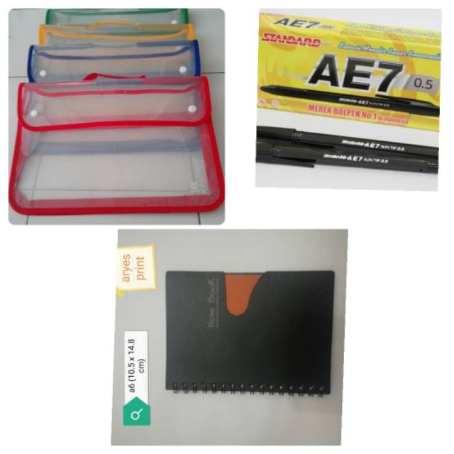 

Note book a6 + tas zipper kancing + pulpen standard AE7