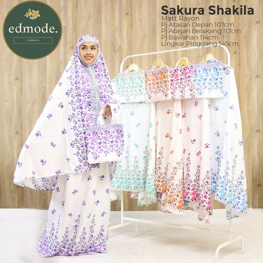 Mukena Dewasa Premium Travel Rayon Bali Motif Bunga Sakura 100% Adem