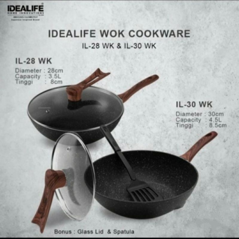 IDEALIFE COOKWARE WOK IL 28 WK MARBLE DESIGN COATING PRODUK TERBARU MANTAP