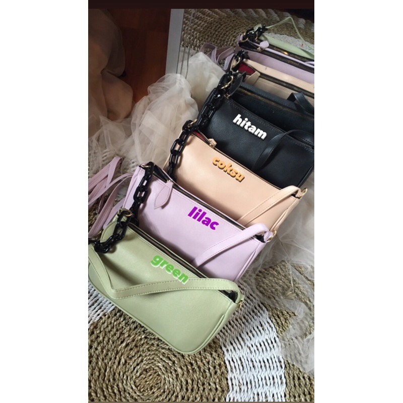 Tabita pastel Nikita Akrilik Bag bahan kulit jeruk import size 28 x 17 readystock tabita plain