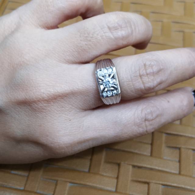 Cincin kotak mata putih zircon grade A perak asli silver 925