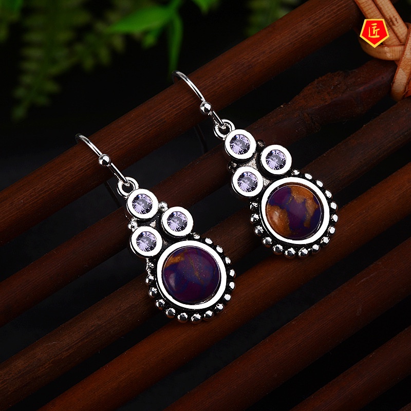 [Ready Stock]Vintage S925 Silver Charoite Earrings