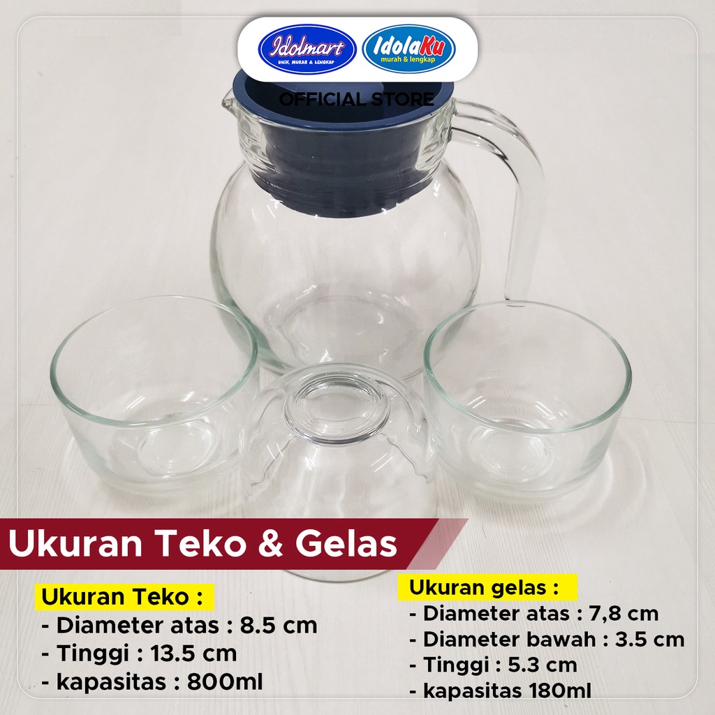 IDOLAKU Pitcher Teko Set Bulat / Drink Set Kimglass isi 4 pcs / Teko Bulat dan gelas - Semarang