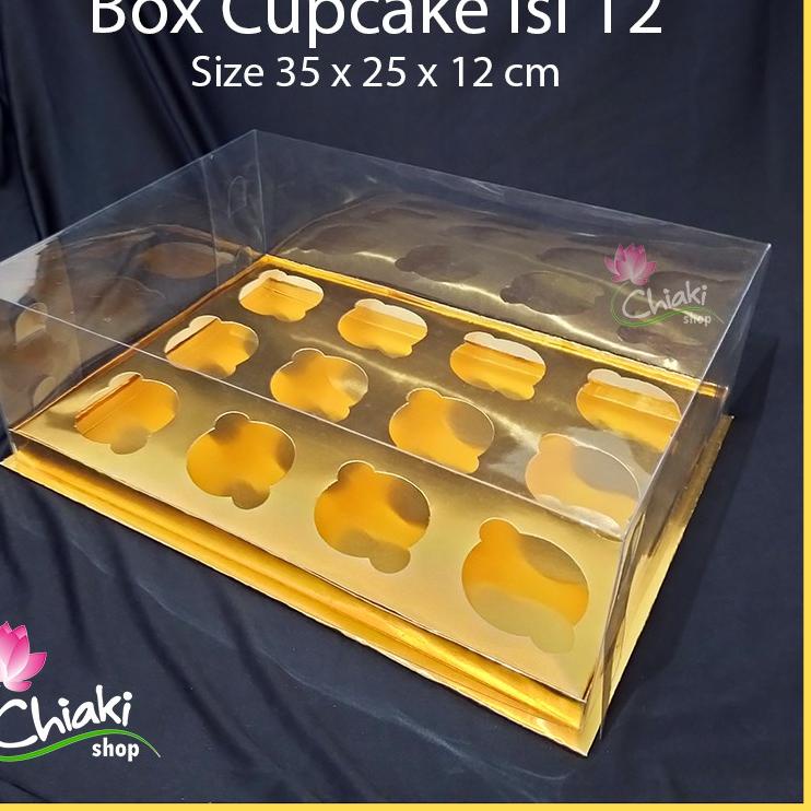 

☁ Box Mika Gold Uk 35 x 25 x T. 12 cm Cupcake Cake Pudding Tart Dus Emas Karton Tebal CHIAKI ◙