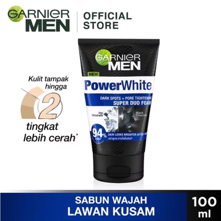 GARNIER MEN POWERWHITE DARK SPOTS + PORE TIGHTENING SUPER DUO FOAM 94 % SUKSES 100 ML / 50 ML