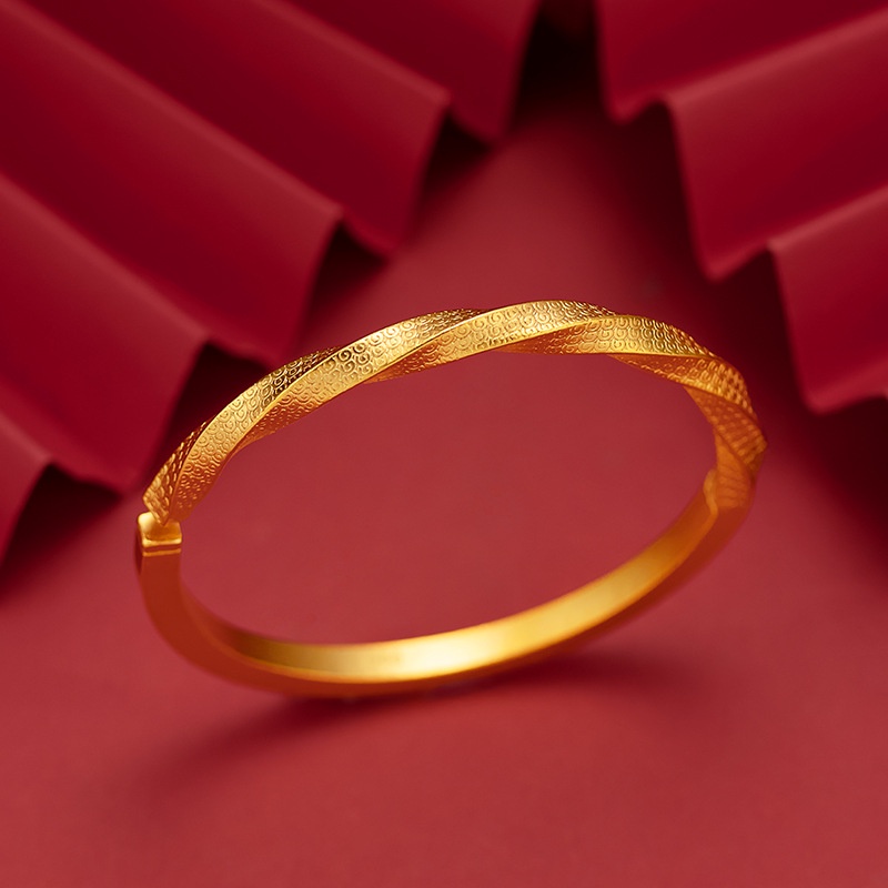 Gelang Model Twist Terbuka Bahan Emas Emas Asli Kadar 375Tebal Gaya Korea Untuk Wanita