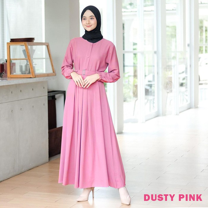 Baju Gamis Wanita Muslim Terbaru Sandira Dress cantik Murah kekinian GMS01-DUSTY PINK