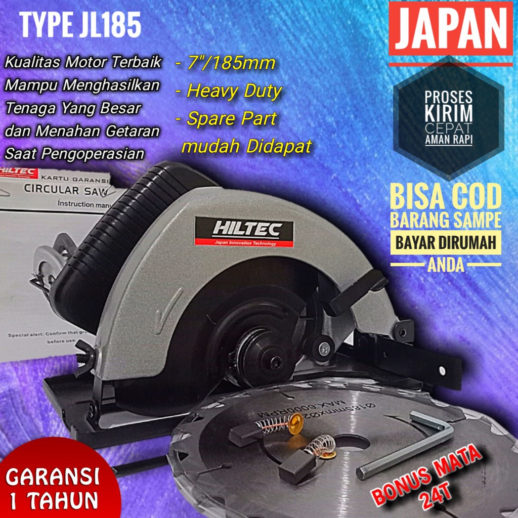 mesin circular saw sirkular hiltec gergaji potong kayu 7inch serkel murah setara makita fullset mata