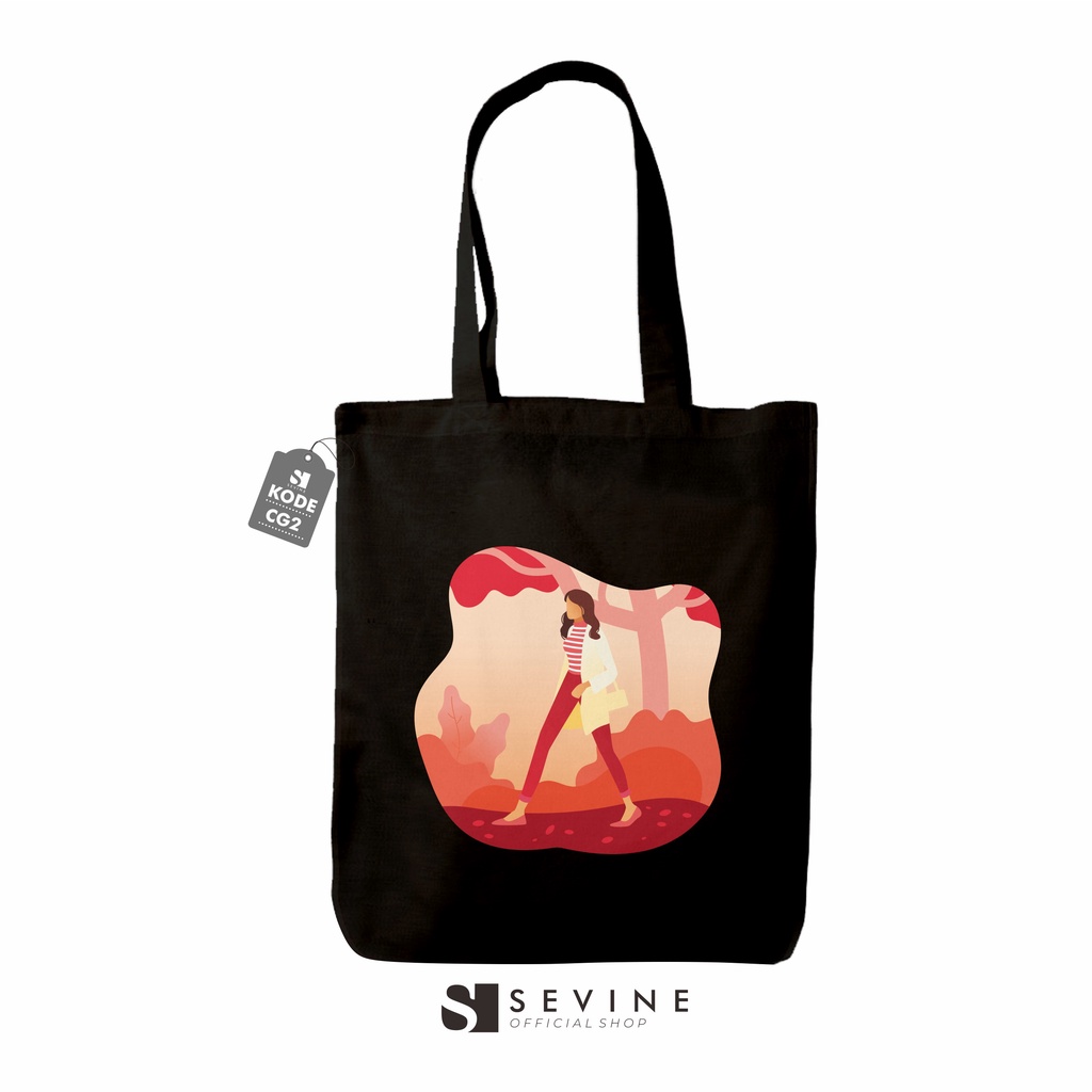 Sevine Totebag Tas Wanita Tote bag Resleting Cetak Girl Black Series - CG2