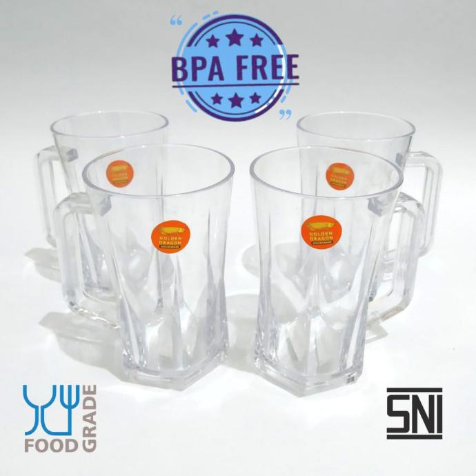 Hemat Gelas Melamin Bening Gagang Datar Kristal Golden Dragon ½ Lusin Terbatas