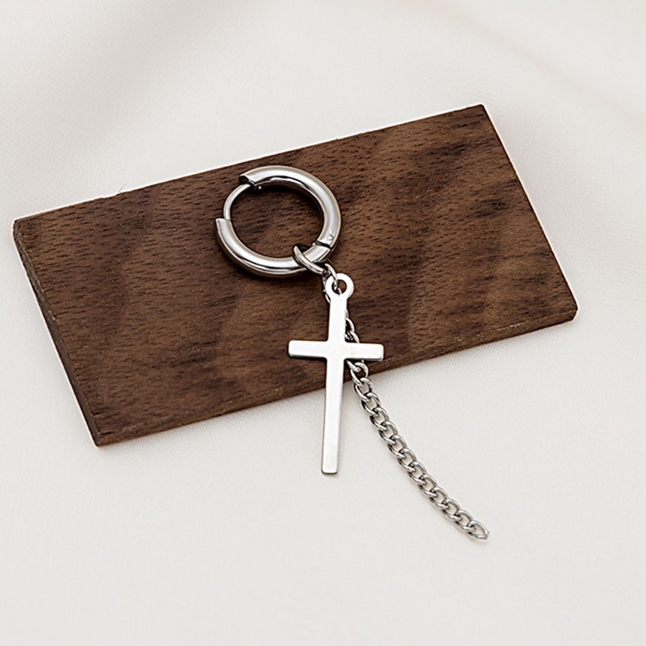 1pc Anting Hoop Rantai Rumbai Panjang Bahan Stainless Steel Gaya Punk Gothic Untuk Pria Dan Wanita