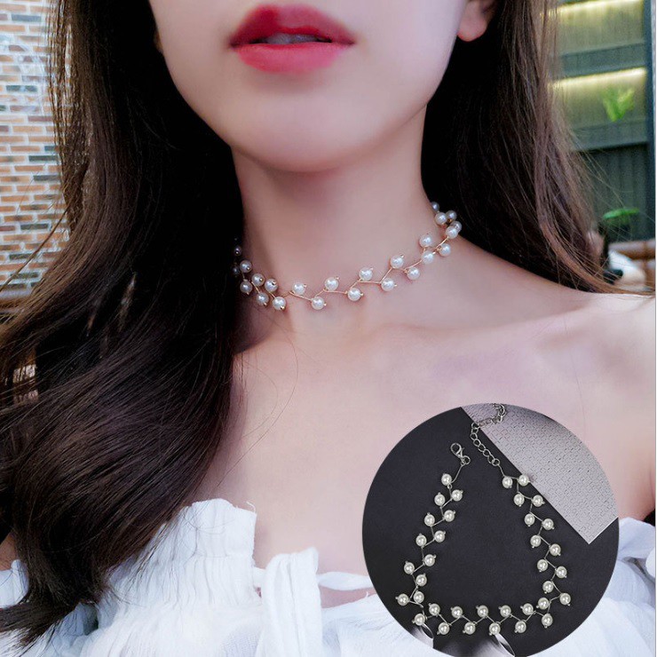 Kalung Rantai Mutiara PEARL CHOKER Wanita Gaya Korea Fashion Elegan Import ZigZag Zig Zag Mutiara Klavikula