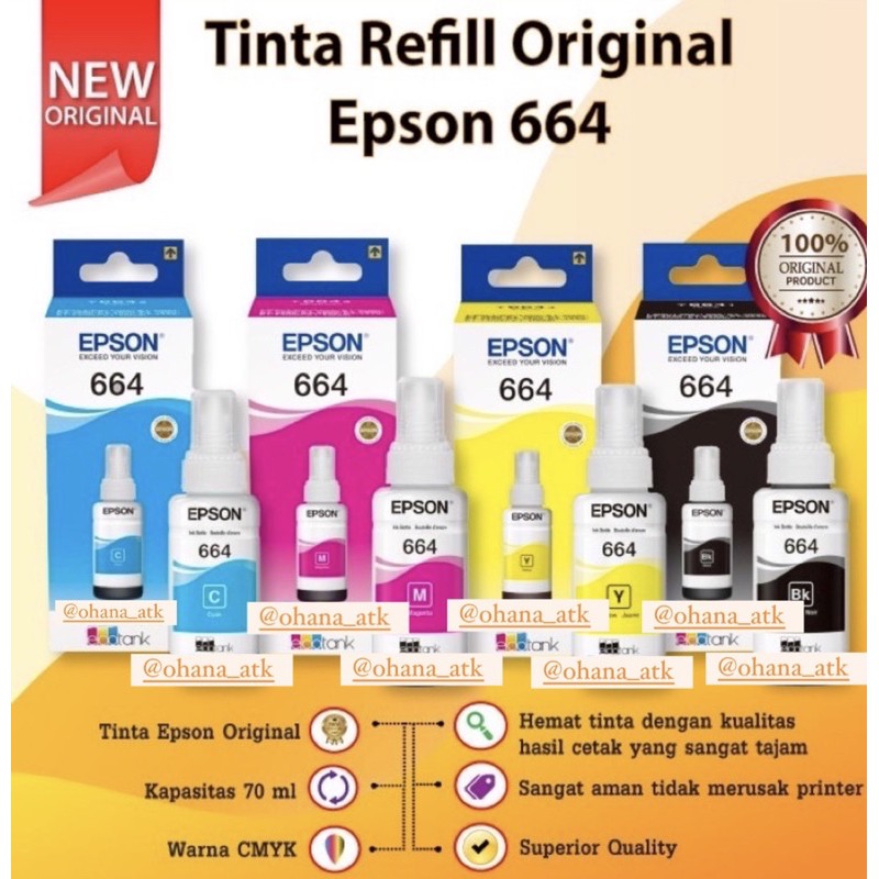 Tinta Epson 664 100% Original Isi Tinta Printer Epson L100 L110 L120