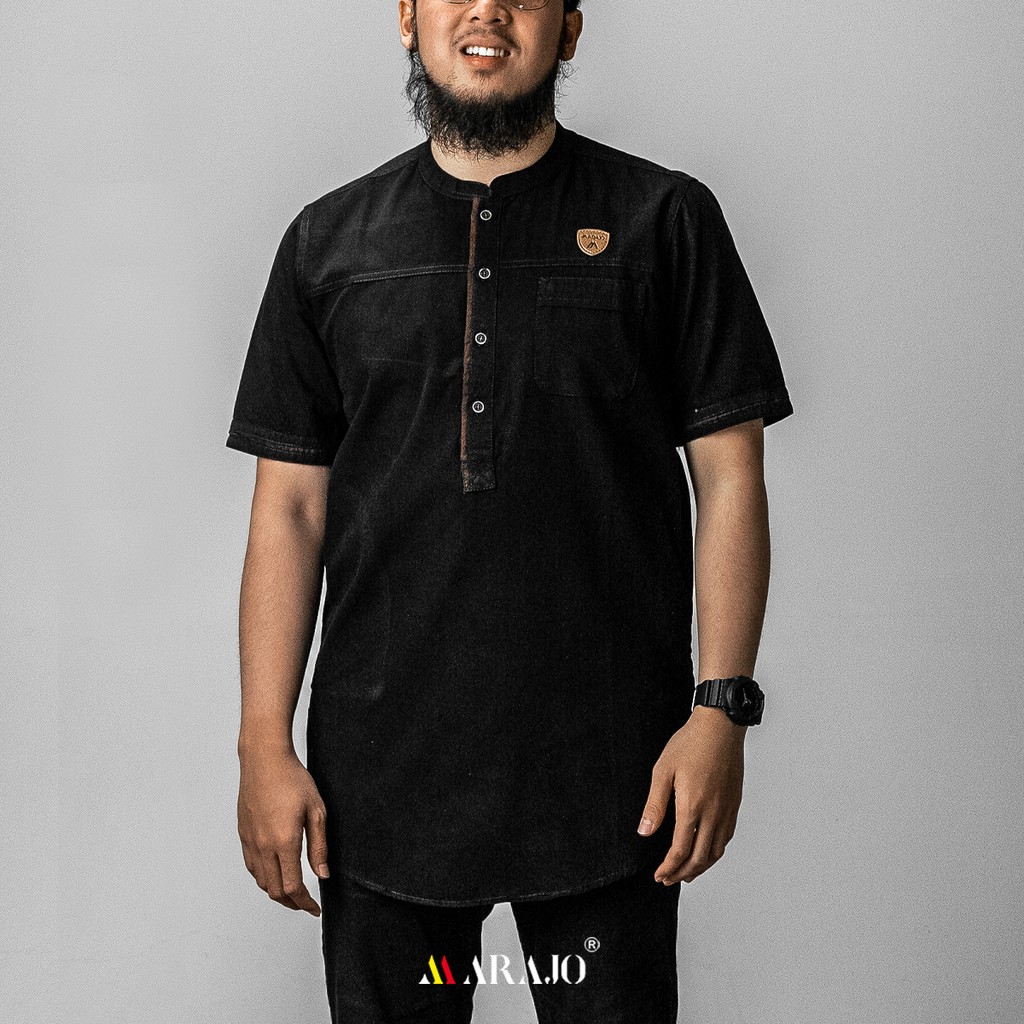 PAKAIAN MUSLIM PRIA KURTA MARAJO agam bahan cotton washing BERKUALITAS warna hitam tan maroon navy L