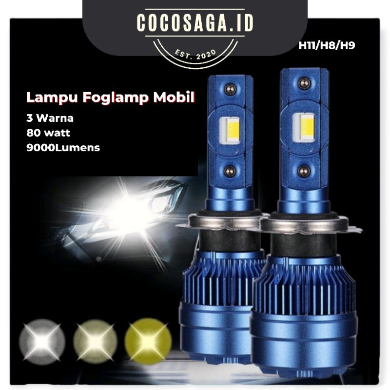 2pcs Lampu Foglamp Kabut LED 3 warna H11/H8/H9 80watt 9000Lumens 3000k 4300k 6000k  - Lampu Utama Headlamp LED 3 Warna H4