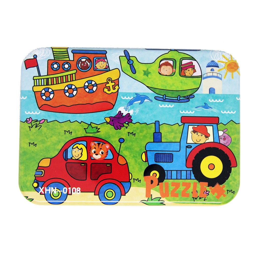 PL104 Puzzle Kayu Jigsaw Mix 4 in 1 Tepak Kaleng Mainan Anak Transpor