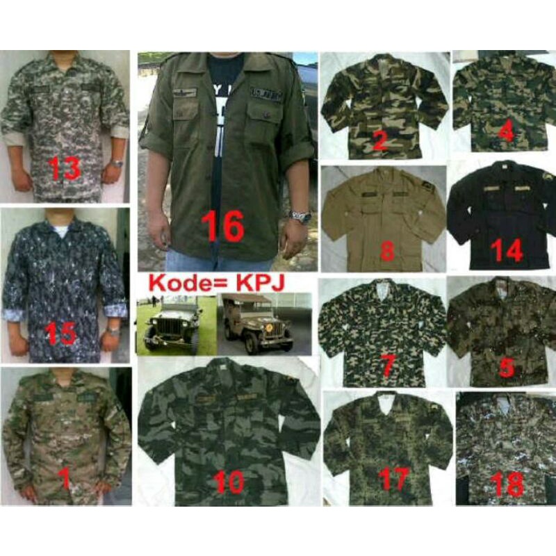 kemeja panjang army - kemeja panjang loreng dari size m sampai xxxl