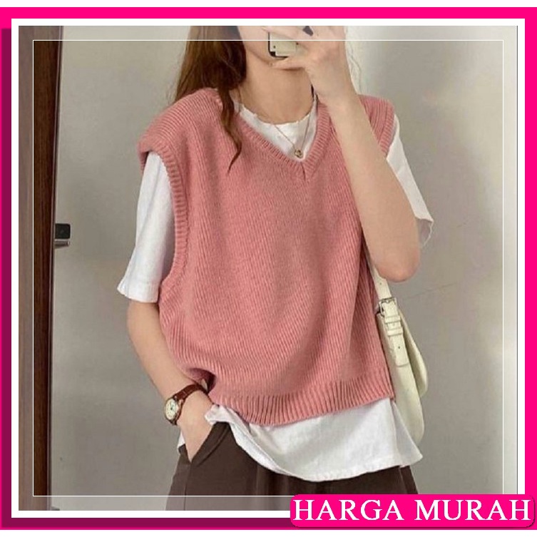 Realpict Pevita Vest List Putih - Vest Unisex - Rompi Rajut - B LW614 Rajut Rompi Joella Pink [Ou