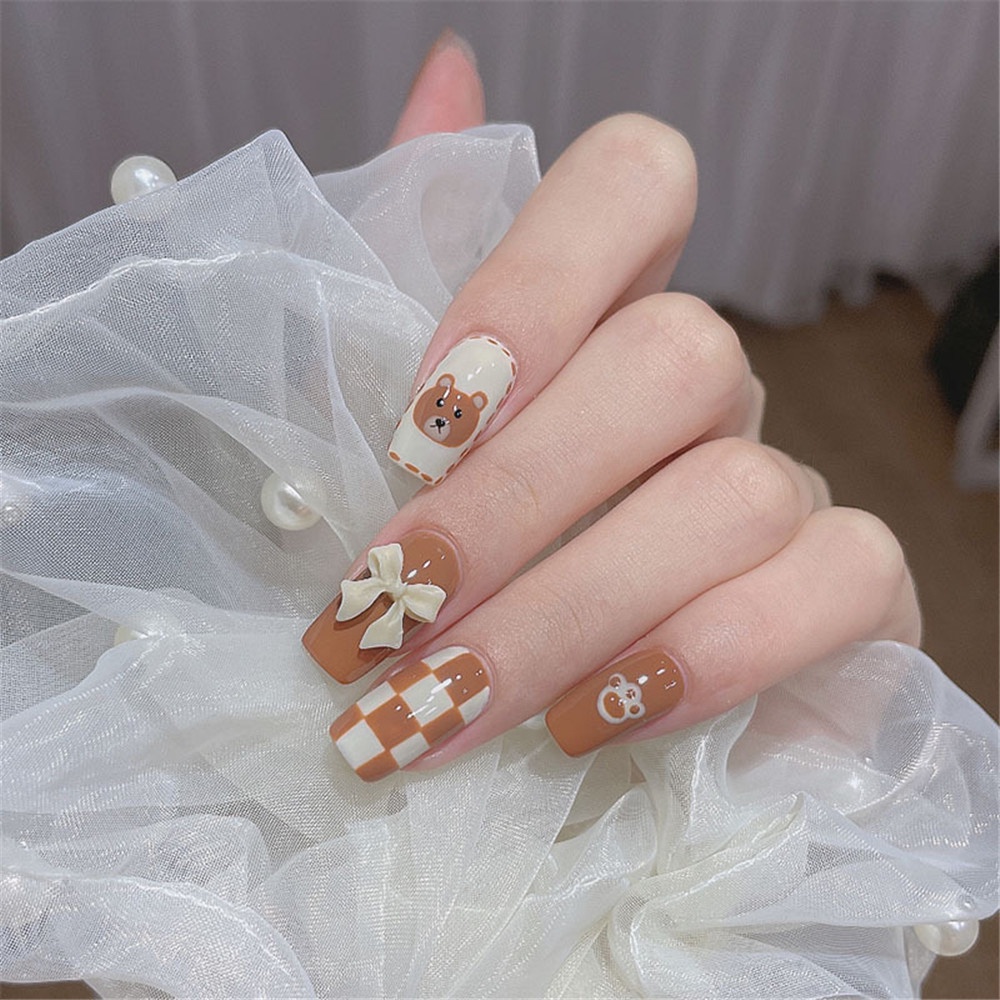 24 Pcs Patch Kuku Motif Kotak-Kotak Untuk Nail Art