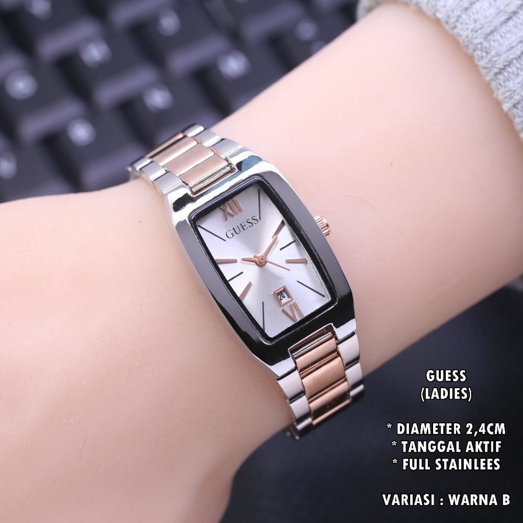 (BISA COD) JAM TANGAN WANITA GUESS RANTAI BODY CAPSUL OVAL TANGGAL AKTIF