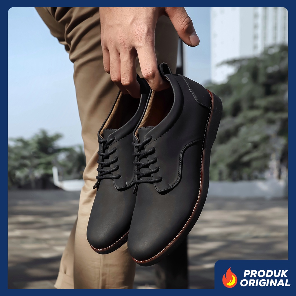 BRIDGE BLACK ORIGINAL x REYL MAN Sepatu Semi Formal Hitam Tali Pria Pantofel Kerja Kantor Dinas Resmi Guru Kantoran Pesta Undangan Kondangan Wedding Wisuda Kuliah Casual Derby Oxford Semi Kulit Premium Footwear Big Size Jumbo Ukuran Besar 44 Keren Terbaru