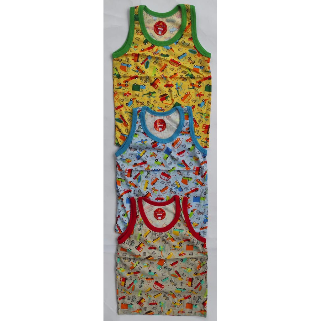 Agree Kids ~ 3 Pcs Singlet Anak Laki-laki &amp; Perempuan, Kaos Dalaman Anak. ( 3 Warna Bermotif )