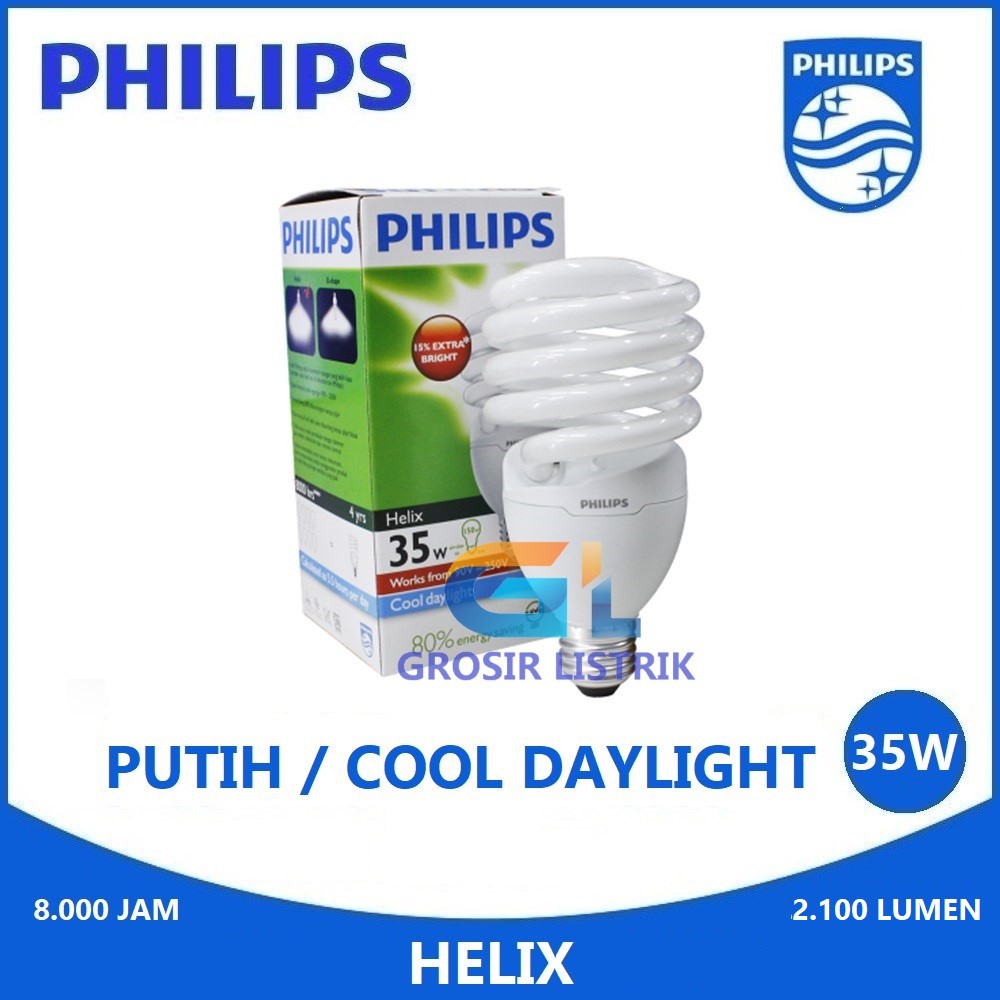 Lampu Philips Helix 35W Putih Cool Daylight 6500K Spiral Tornado 35 Watt W 35Watt Original Grosir