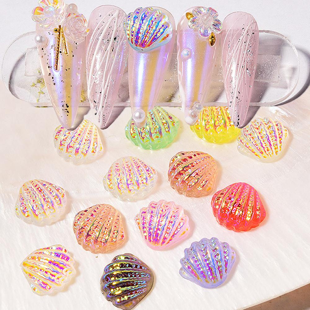 AUGUSTINA Kristal Nail Art Cangkang Agustina 10*11mm 8pcs Rhinestones Permata Laser Warna-Warni Aurora AB Kristal Manicure Jewelry