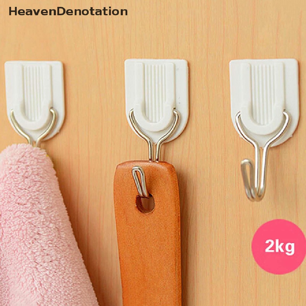 (Heavendenotation) 6pcs Gantungan Dinding / Pintu Pengait Dengan Perekat Untuk Dapur / Kamar Mandi