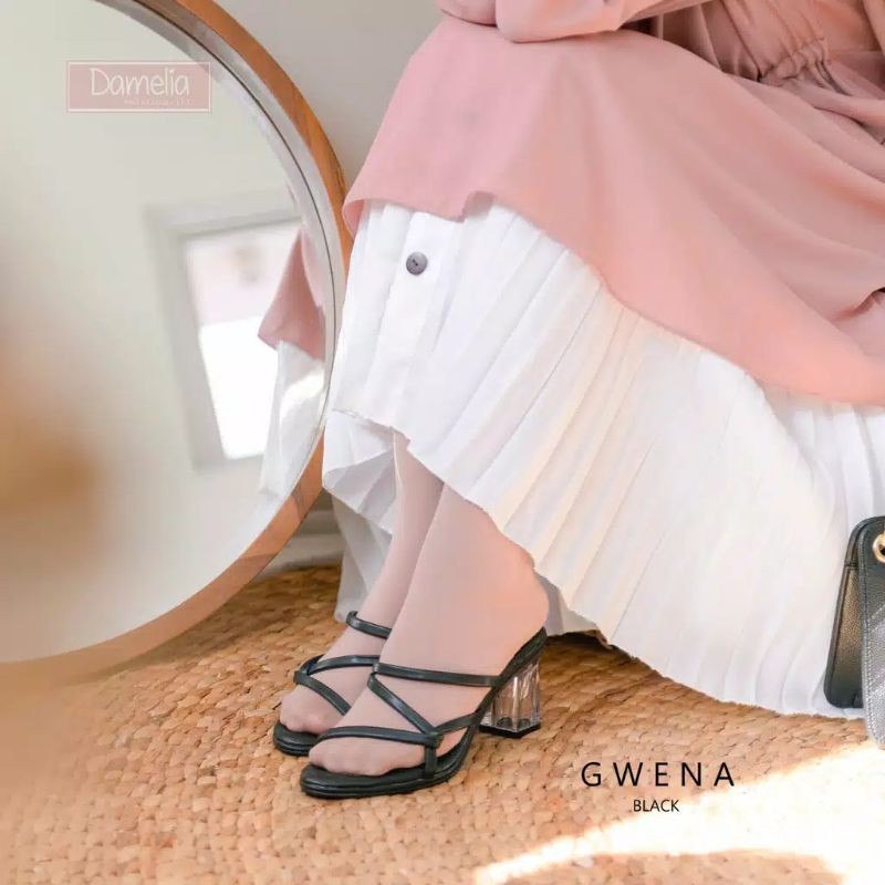 Sendal Damelia/Melstore Gwena Heels Kaca Wanita Warna Putih
