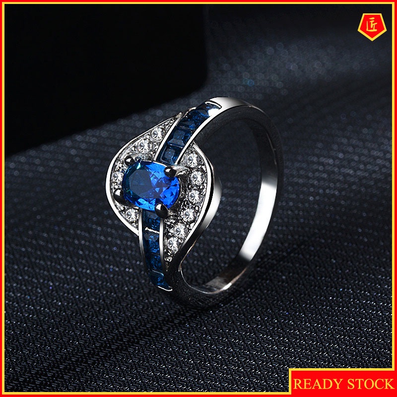 [Ready Stock]Fashion Blue Crystal Diamond-Studded Ring