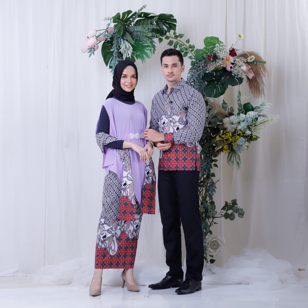 SET COUPLE KEMBANG AYU LILAC (KEMEJA, ROK, TUNIK KEMBANG AYU)
