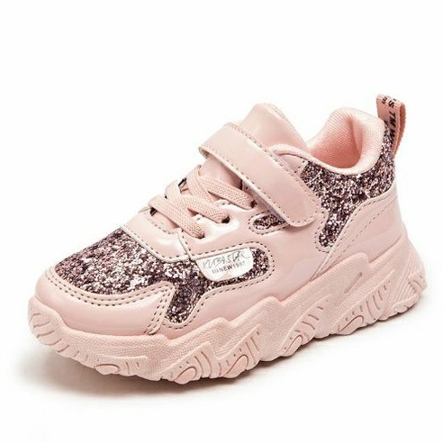 Qeede_Store [COD] Sepatu CHILL Sneakers Import Anak Perempuan Glitter Glossy Size 26-37