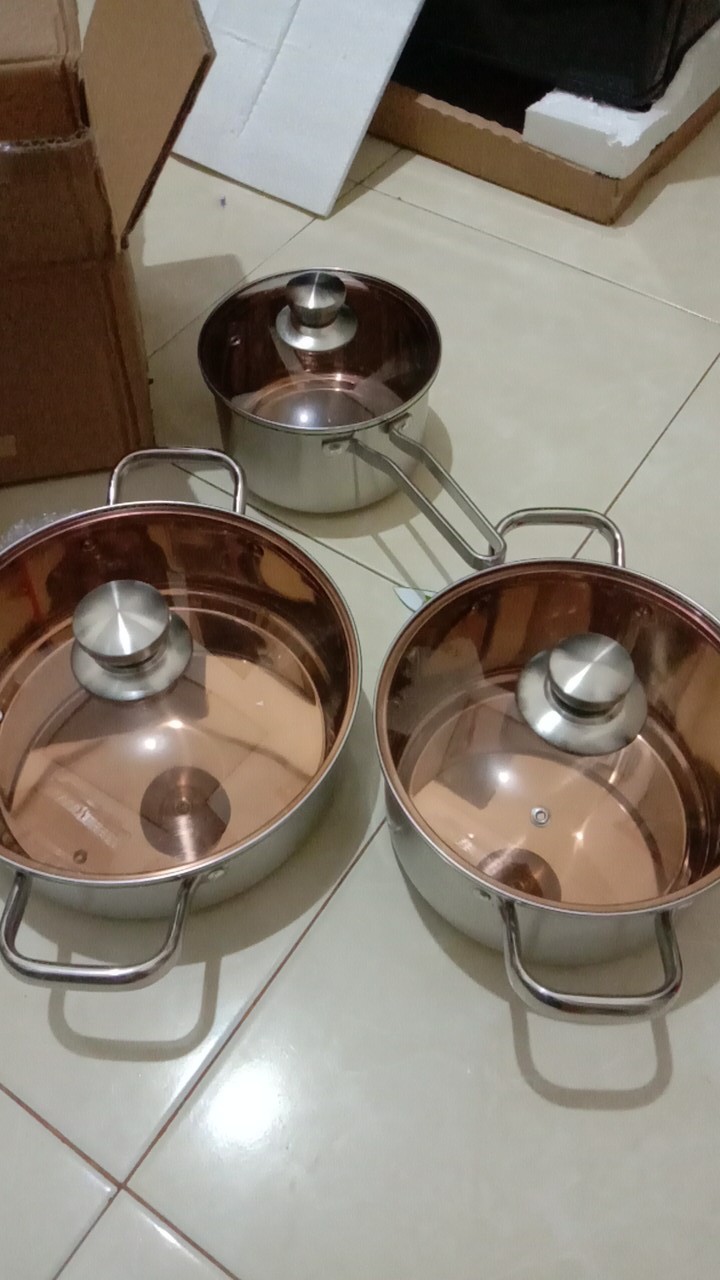 Es Set Panci Stainless Steel Alat Masak 1 Set Isi 3 Set Panci Berbagai Ukuran Panci Serbaguna