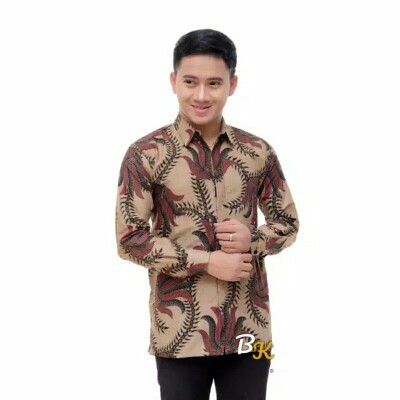 Kemeja Batik Pria Lengan Panjang Size M L Xl Xxl  Bswart Batik Hrb026 Kenongo Hem Panjang Padi