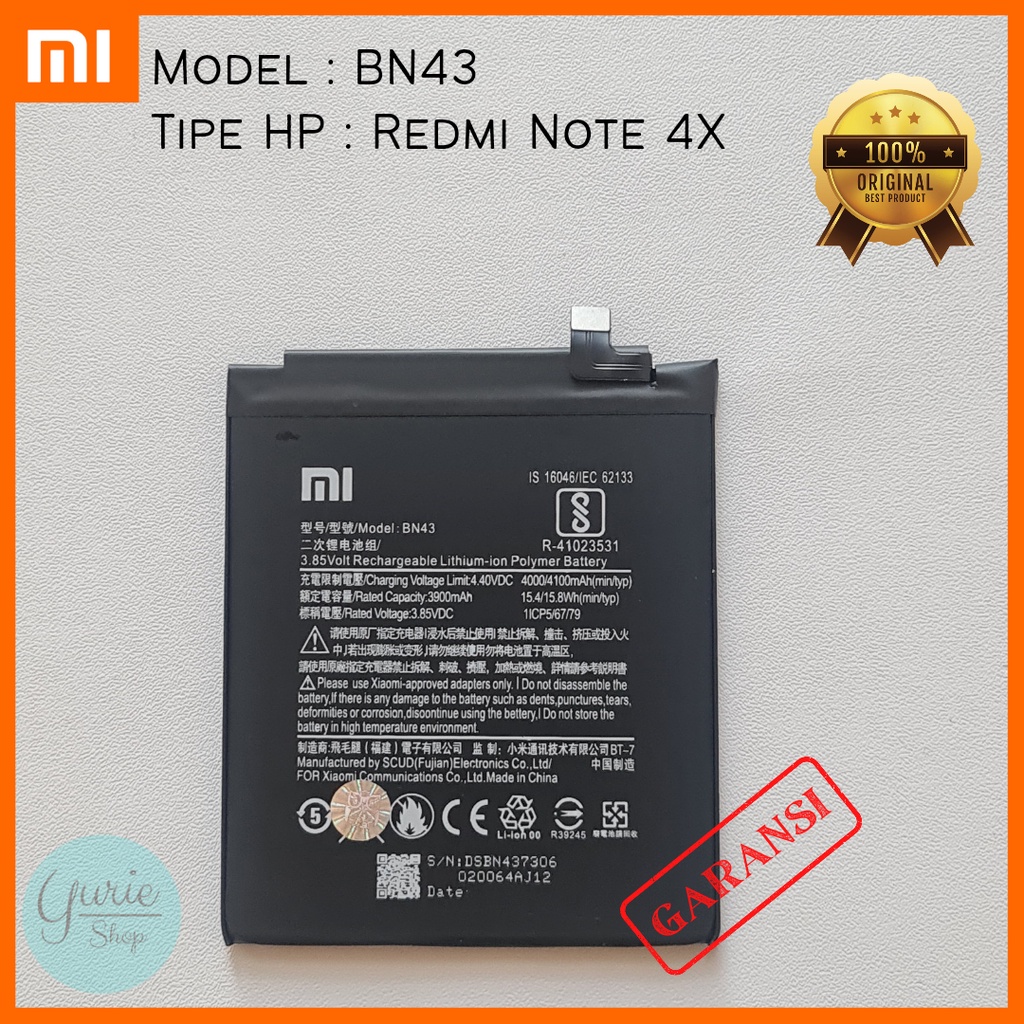 BATERAI BATTERY BATRE XIAOMI REDMI NOTE 4X BN43 ORIGINAL