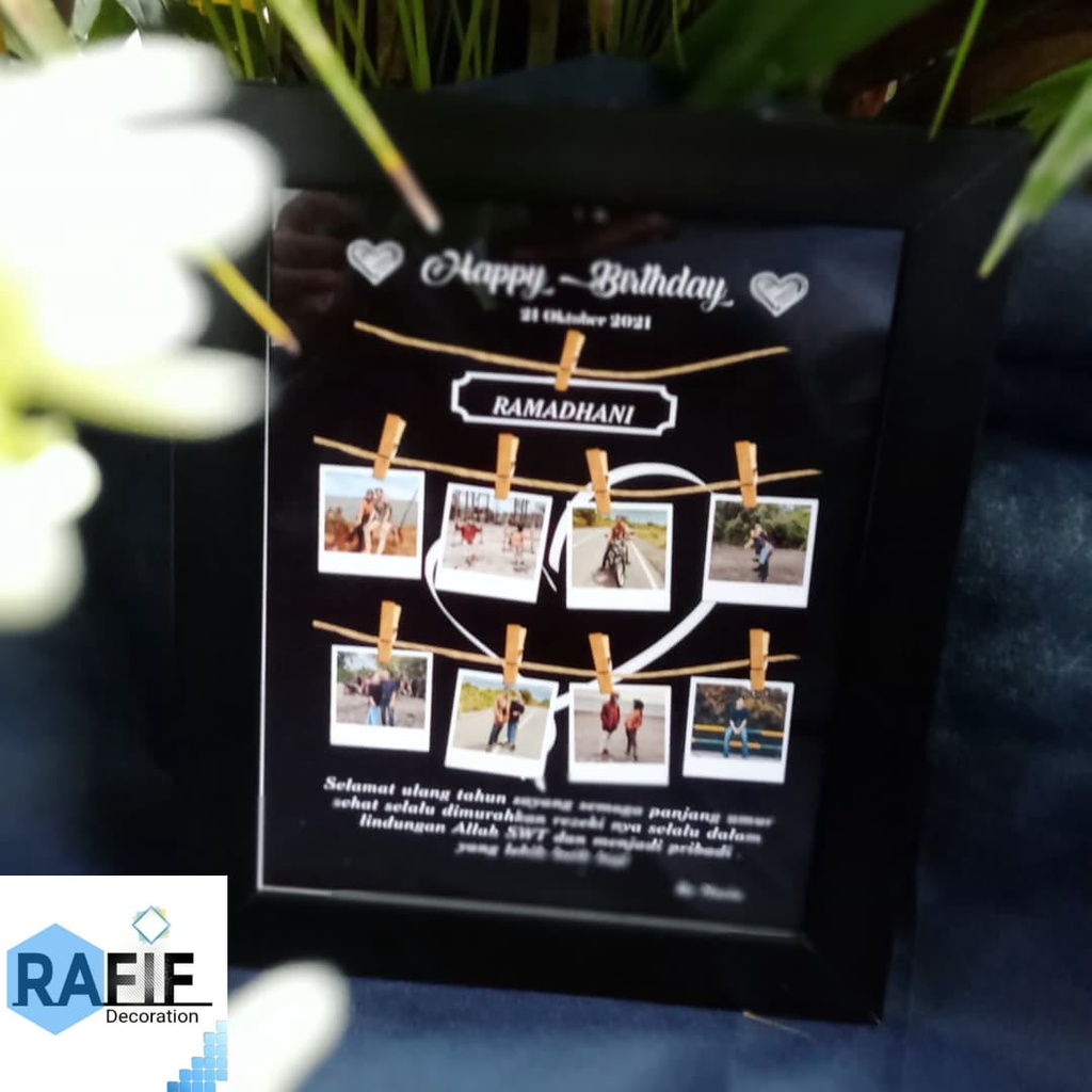 Cetak bingkai 8R Desain Foto Murah Happy Birthday/Graduation - Hitam.Putih
