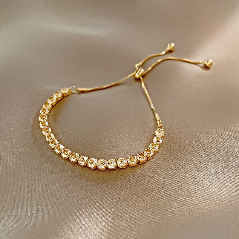 Gelang Rantai Adjustable Hias Kristal Zirkon Bulat Untuk Wanita
