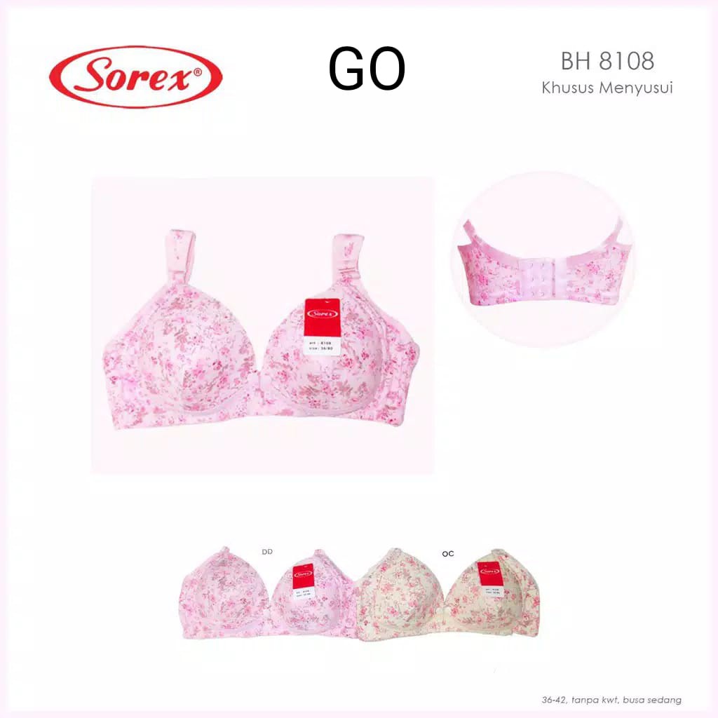 gof Sorex Bra Menyusui Motif Bunga Cantik Nursing Bra 8108 Tanpa Kawat 3 Kait Busa Sedang