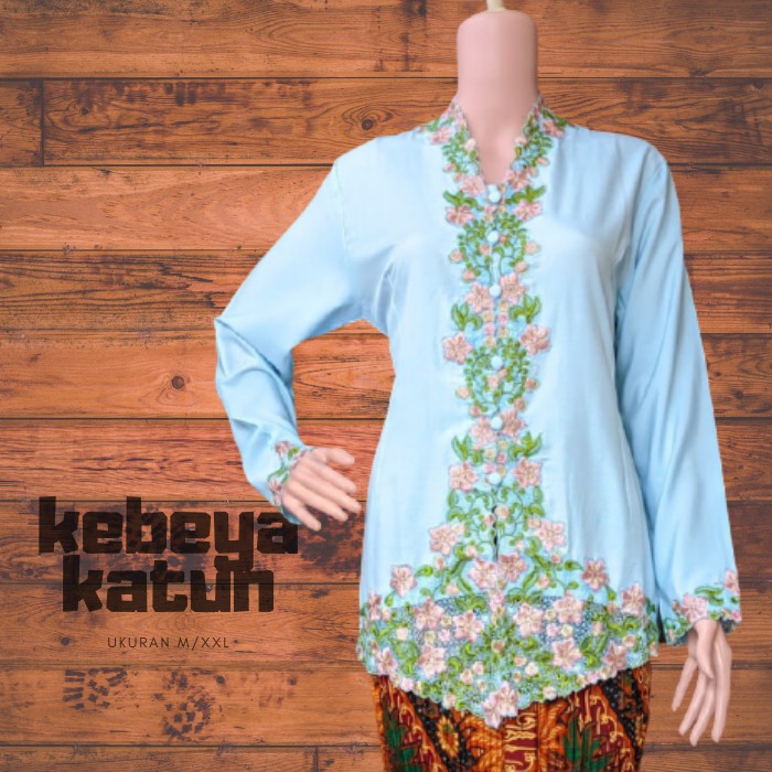 KEBAYA MODERN KATUN TANGN PANJANG KEBAYA ENCIM BORDIR WARNA-BIRU MUDA