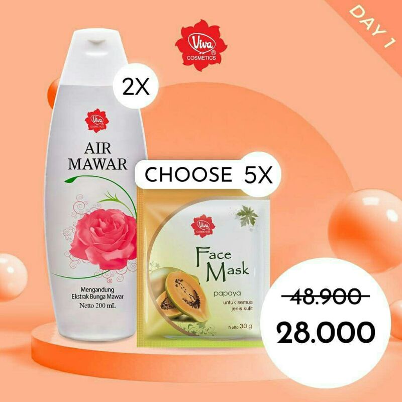 Paket 5 Face Mask 2 Air Mawar 200 ML Viva