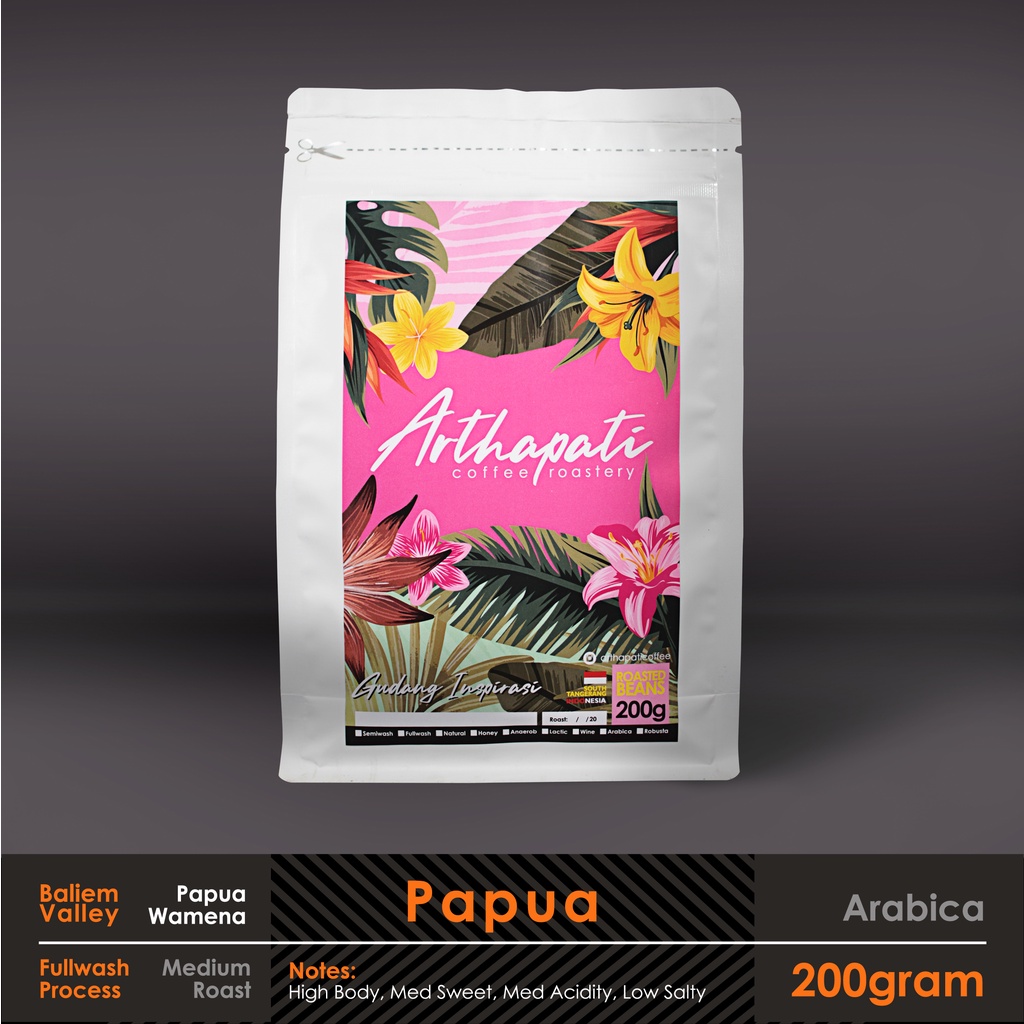 

Biji Kopi Papua Arabica Full Washed Arthapati Roasted Beans Coffee 200 gram