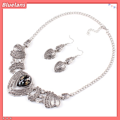 Bluelans Women Vintage Shiny Rhinestone Collar Necklace Earrings Ethnic Jewelry Set