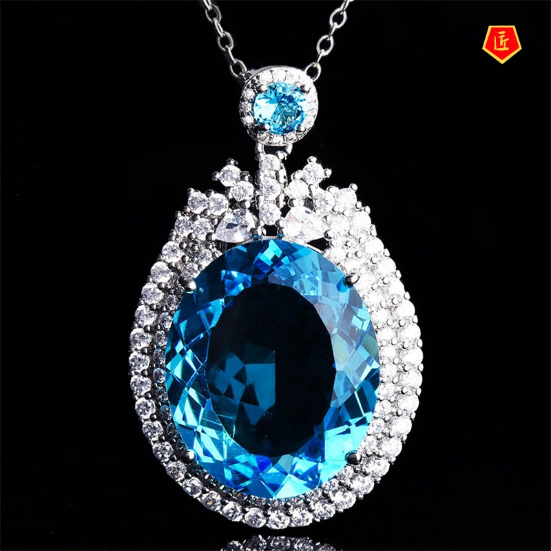 [Ready Stock]Large Diamond Golden Colored Gems Pendant Micro-Inlaid Full Diamond Elegant Fashion