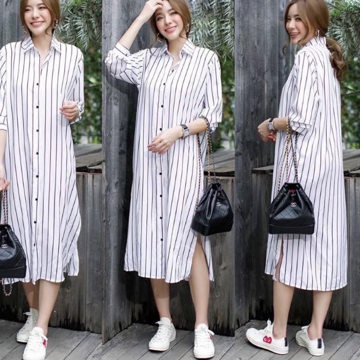 Model Baru - long tunik salur / tunik motif salur /tunik panjang busui / K