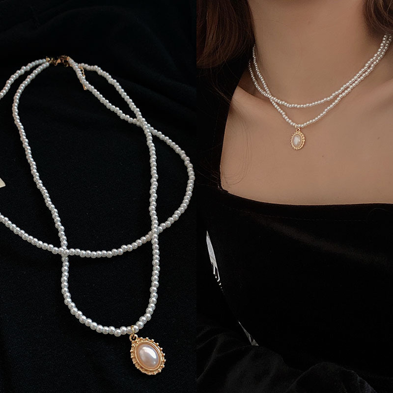 Kalung Rantai Multilayer Dengan Liontin Mutiara Gaya Vintage Retro Untuk Wanita