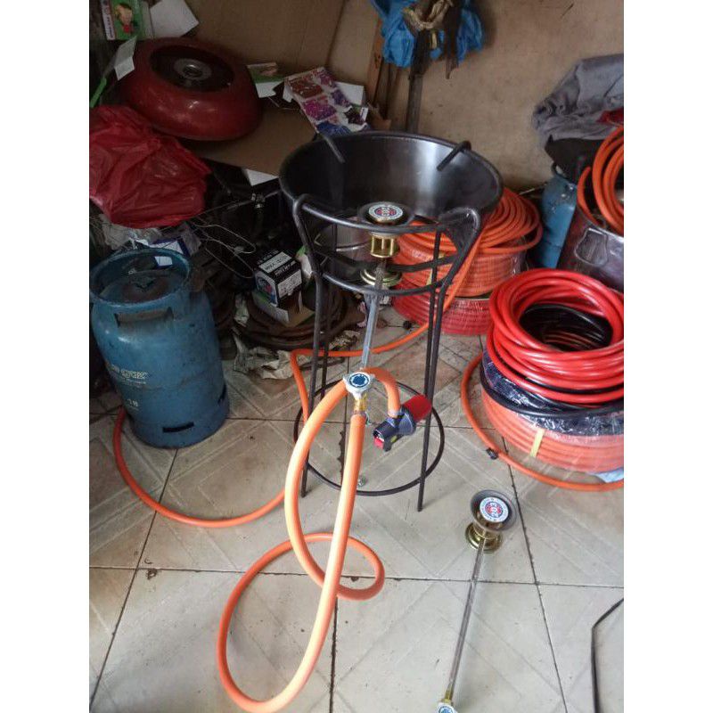 paket kompor nasi goreng 1set / kompor 203 lengkap + tungku + regulator + selang dan klem selang